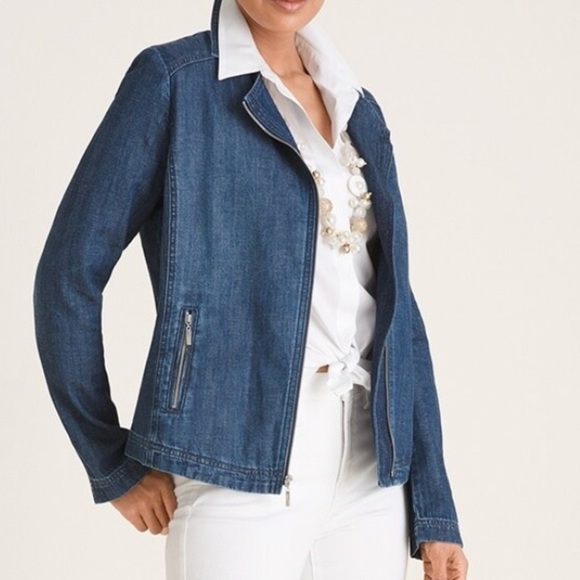 Chico’s Herringbone Denim Moto Jacket - Picture 8 of 10